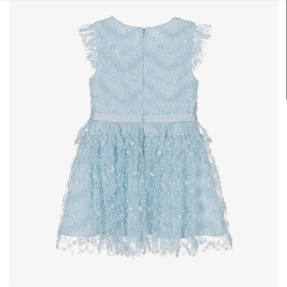 Self Portrait Dress- Size 5 / 6 GIRLS BLUE BEAD & FAUX PEARL TULLE DRESS - Picture 2 of 8